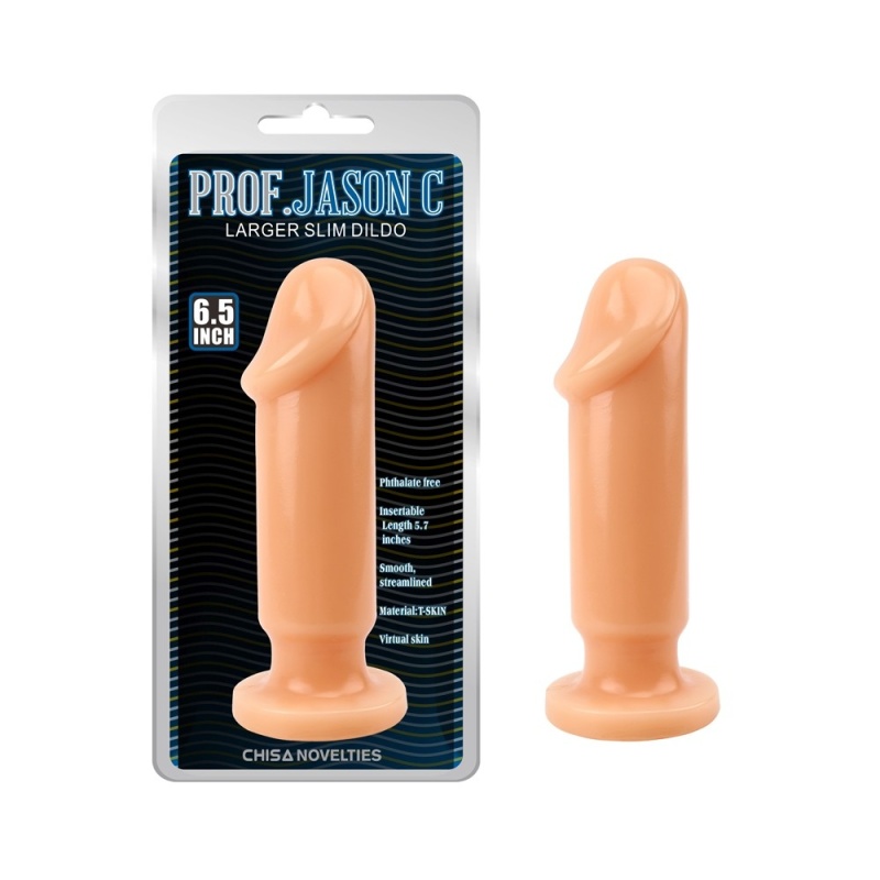 Dildo analne Large Slim T-Skin z prostym trzonem, wyżłobieniem u podstawy i długością 16,5 cm - 1