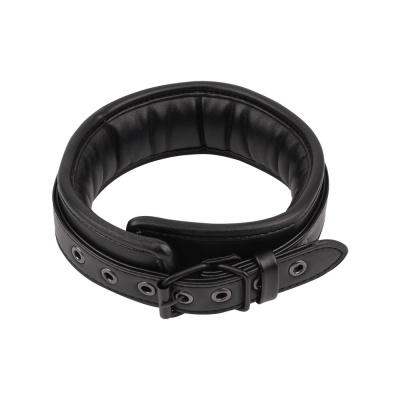 Obroża BDSM Deluxe Leather Collar — regulowany pas z tworzywa PU z metalową klamrą i wyściełaniem wewnętrznym, obwód dopasowywan - 1 2