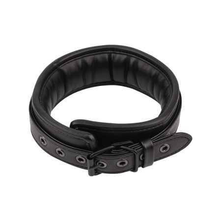 Obroża BDSM Deluxe Leather Collar — regulowany pas z tworzywa PU z metalową klamrą i wyściełaniem wewnętrznym, obwód dopasowywan - 2