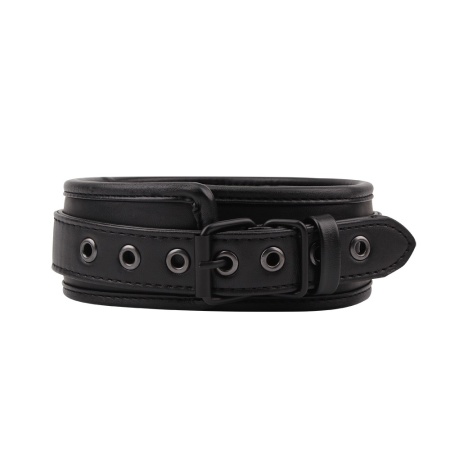 Obroża BDSM Deluxe Leather Collar — regulowany pas z tworzywa PU z metalową klamrą i wyściełaniem wewnętrznym, obwód dopasowywan - 3