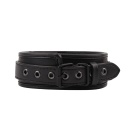 Obroża BDSM Deluxe Leather Collar — regulowany pas z tworzywa PU z metalową klamrą i wyściełaniem wewnętrznym, obwód dopasowywan - 3