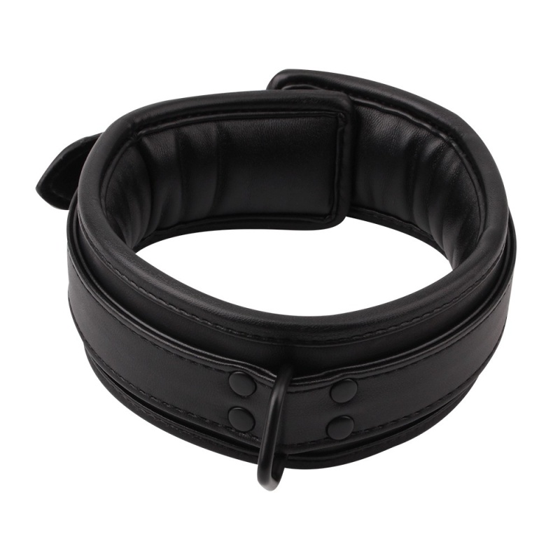 Obroża BDSM Deluxe Leather Collar — regulowany pas z tworzywa PU z metalową klamrą i wyściełaniem wewnętrznym, obwód dopasowywan - 5