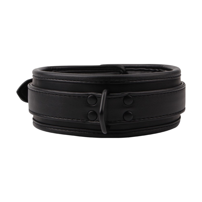 Obroża BDSM Deluxe Leather Collar — regulowany pas z tworzywa PU z metalową klamrą i wyściełaniem wewnętrznym, obwód dopasowywan - 6