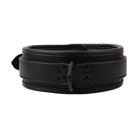 Obroża BDSM Deluxe Leather Collar — regulowany pas z tworzywa PU z metalową klamrą i wyściełaniem wewnętrznym, obwód dopasowywan - 6