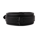 Obroża BDSM Deluxe Leather Collar — regulowany pas z tworzywa PU z metalową klamrą i wyściełaniem wewnętrznym, obwód dopasowywan - 6