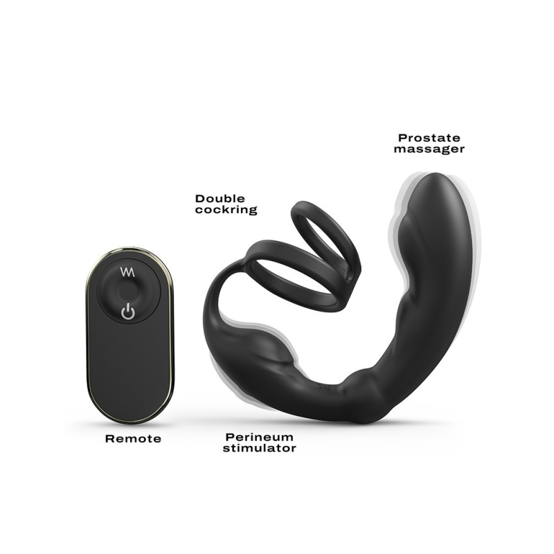 Masażer prostaty P-RING z podwójnym pierścieniem erekcyjnym, wibracjami i zdalnym sterowaniem, silikon medyczny - 9