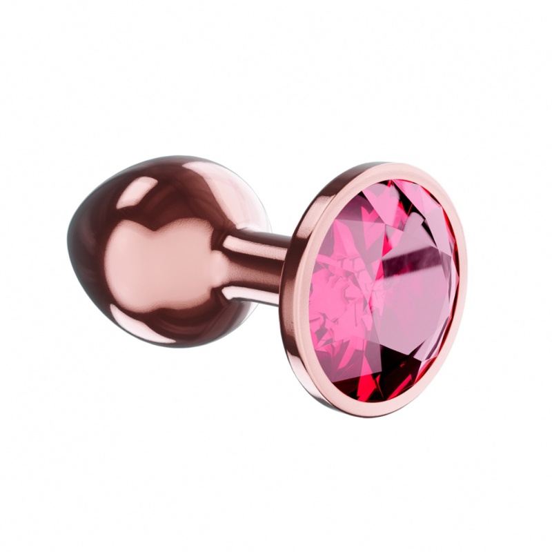 Korek analny Plug-Butt Diamond Ruby Shine L - metalowy, różowe złoto, długość 8,3 cm, średnica 3,3 cm - 1
