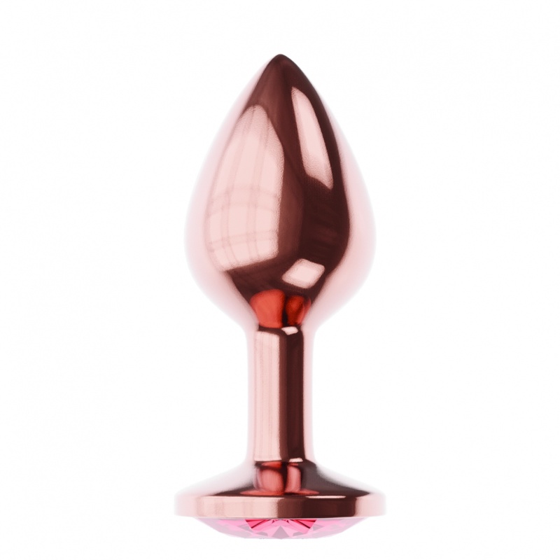 Korek analny Plug-Butt Diamond Ruby Shine L - metalowy, różowe złoto, długość 8,3 cm, średnica 3,3 cm - 2