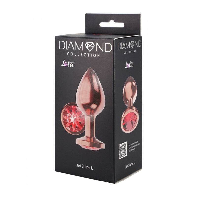 Korek analny Plug-Butt Diamond Ruby Shine L - metalowy, różowe złoto, długość 8,3 cm, średnica 3,3 cm - 4