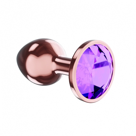 Korek analny Diamond Amethyst Shine L Rose Gold - metalowy z kryształem ametystowym, długość 8,3 cm, średnica 3,3 cm - 1