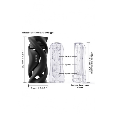 Masturbator ręczny Deep Blow Black z wymiennymi przezroczystymi wkładkami TPE/TPR, 20 × 8 cm - 5