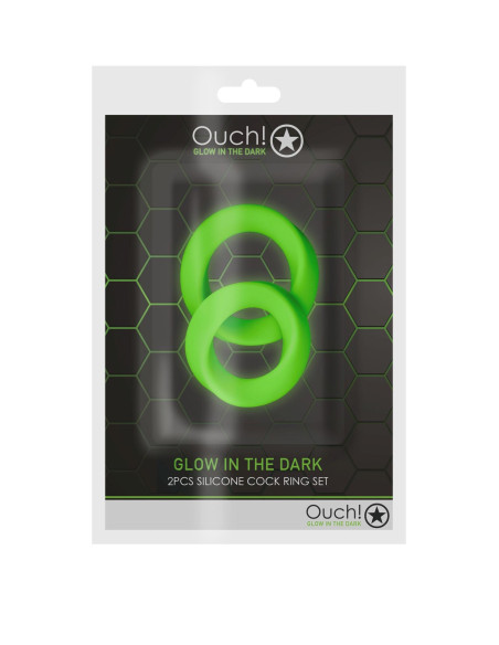 2 pcs Cock Ring Set - Glow in the Dark - Neon Green