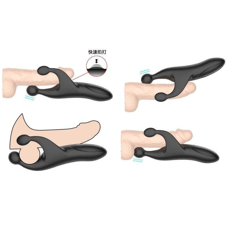 Stimulator penisa Tapping & Vibrating - trójstronna, otwarta konstrukcja wymiarowo dopasowana do obwodu i długości, silikon medy - 12