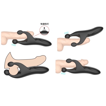 Stimulator penisa Tapping & Vibrating - trójstronna, otwarta konstrukcja wymiarowo dopasowana do obwodu i długości, silikon medy - 12