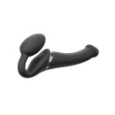Vibrating Strap-On M Black - zakrzywiony silikonowy strap-on wibracyjny z pilotem zdalnego sterowania i wodoodpornością IPX7 - 3