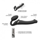 Vibrating Strap-On M Black - zakrzywiony silikonowy strap-on wibracyjny z pilotem zdalnego sterowania i wodoodpornością IPX7 - 5