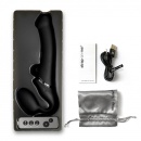 Vibrating Strap-On M Black - zakrzywiony silikonowy strap-on wibracyjny z pilotem zdalnego sterowania i wodoodpornością IPX7 - 9