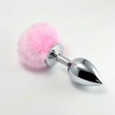 Pompon Metal Plug - duży korek analny z różowym pomponem 8 cm - 1