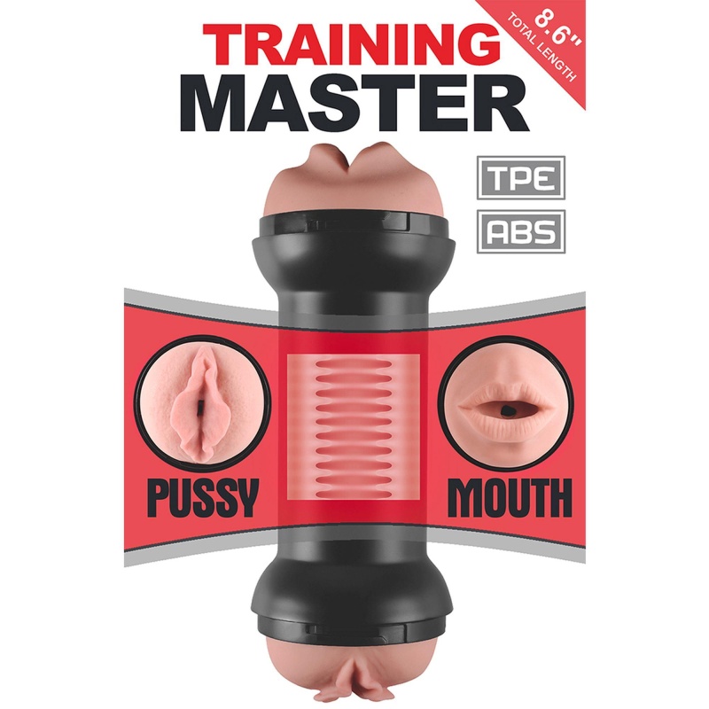 Podwójny masturbator Double Side Stroker usta i pochwa z TPE, czarno-beżowy - 4