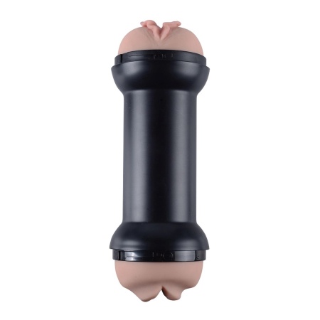 Podwójny masturbator Double Side Stroker usta i pochwa z TPE, czarno-beżowy - 8
