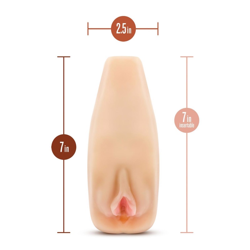 Masturbator Natasha Beige - żebrowany kanał, otwarty, wibrator-kulka, 17,7 cm - 3