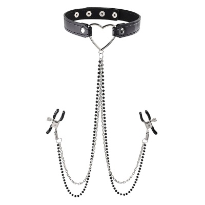 SPORTSHEETS SM AMOR COLLAR WITH NIPPLE JEWELRY - 1 2