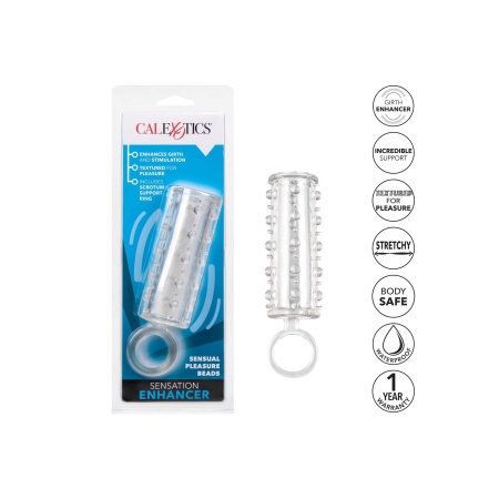 Nakładka na penisa Sensation Enhancer z wypustkami i pierścieniem mosznowym, 11,5 cm - 6