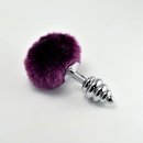 Korek analny Spiral Pompon Metal Plug fioletowy ze srebrnym spiralnym trzonkiem i pomponem 8 cm - 1