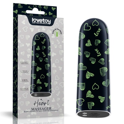 Wibrator punktowy LoveToy LV230221 8,5x2,7 cm czarny z zielonym wzorem serca - 1