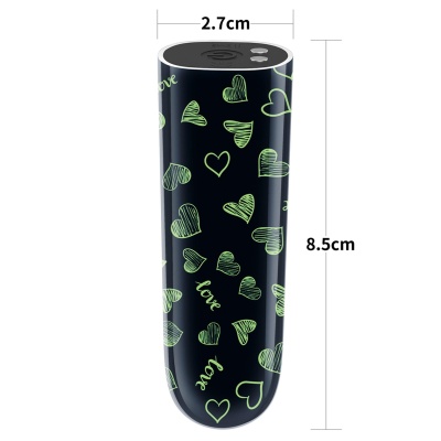 Wibrator punktowy LoveToy LV230221 8,5x2,7 cm czarny z zielonym wzorem serca - 1 2