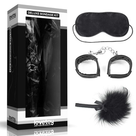 Zestaw Deluxe Bondage Kit – Satynowa maska, piórko i kajdanki 22x10x6 cm - 1