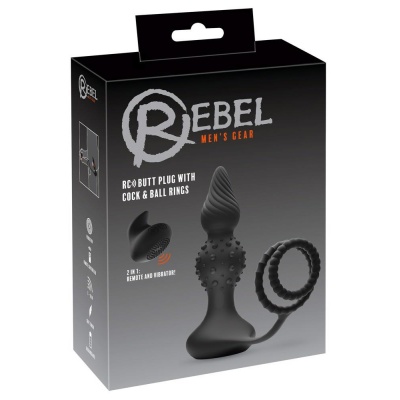 Wibrujący korek analny Rebel RC z pierścieniami na penisa i jądra – 10 trybów wibracji, średnica 2–4,2 cm - 1