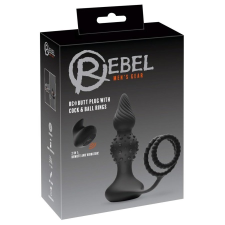Wibrujący korek analny Rebel RC z pierścieniami na penisa i jądra – 10 trybów wibracji, średnica 2–4,2 cm - 1
