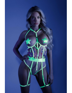 In a Trance Suspender Body with Open Cups - Neon Lime
