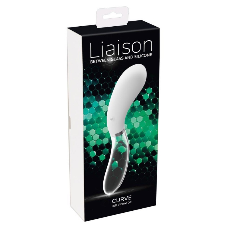 Wibrator szklano-silikonowy Curve LED Glass Vibrator 2, dwustronny, 20,5 cm - 1