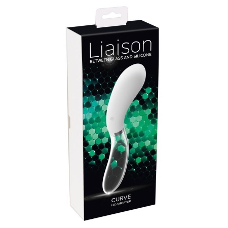Wibrator szklano-silikonowy Curve LED Glass Vibrator 2, dwustronny, 20,5 cm - 1