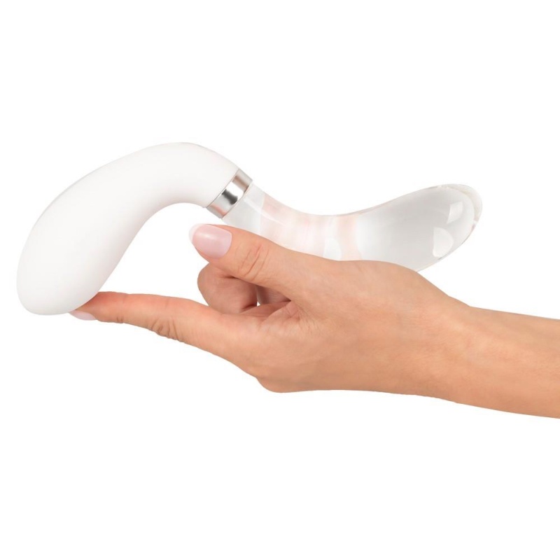 Wibrator szklano-silikonowy Curve LED Glass Vibrator 2, dwustronny, 20,5 cm - 6