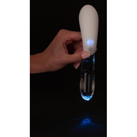 Wibrator szklano-silikonowy Curve LED Glass Vibrator 2, dwustronny, 20,5 cm - 7