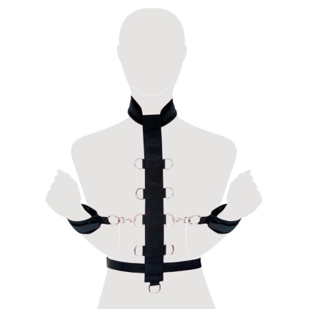 Uprząż Fantasy Harness Black – pas i kołnierz z 9 pierścieniami D, wymiary regulowane obwodowo, uniwersalna - 6