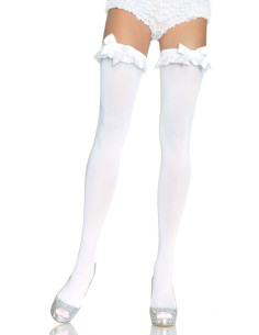 Opaque Thigh Highs With Bow White
