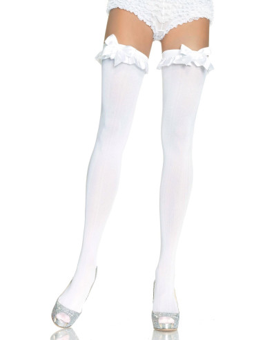 Opaque Thigh Highs With Bow White