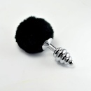 Korek analny Spiral Pompon Metal Plug Black – stop cynku, czarny pompon 8 cm - 1