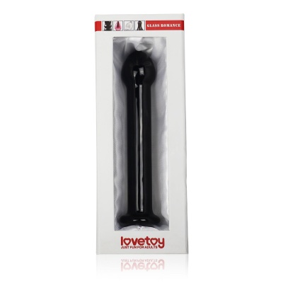 Szklane Dildo Glass Romance 17,8 cm Czarny z Przezroczystymi Paskami - 1 2