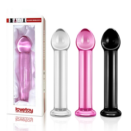 Szklane Dildo Glass Romance 17,8 cm Czarny z Przezroczystymi Paskami - 3