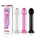 Szklane Dildo Glass Romance 17,8 cm Czarny z Przezroczystymi Paskami - 3