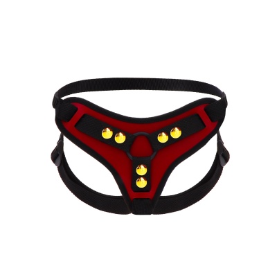 Uprząż Strap-On Harness Red z regulowanymi pasami i pierścieniami 3,5 cm oraz 4,5 cm - 1 2