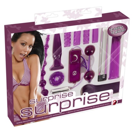 Zestaw Erotyczny Surprise Surprise 12-częściowy z Wibratorem 17 cm i Nakładką +4 cm - 1