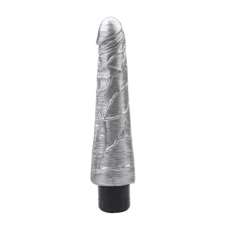 Realistyczny wibrator Johnny Boner-Silver z żyłkowaną główką i regulacją kółkiem, długość 23 cm, średnica 4,8 cm - 2