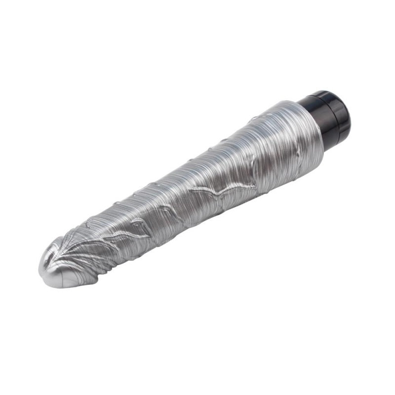 Realistyczny wibrator Johnny Boner-Silver z żyłkowaną główką i regulacją kółkiem, długość 23 cm, średnica 4,8 cm - 6