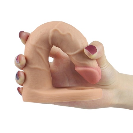 Dildo The Ultra Soft Double 18 cm w kolorze jasnobrązowym z pierścieniem erekcyjnym - 3